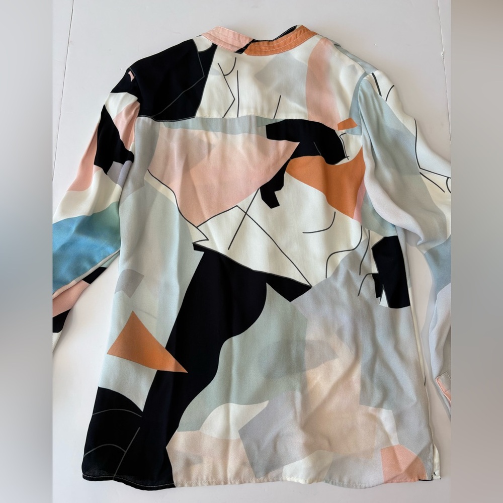 Reiss Rosie Multicolor Abstract V-Neck Blouse 2 - Picture 7 of 8